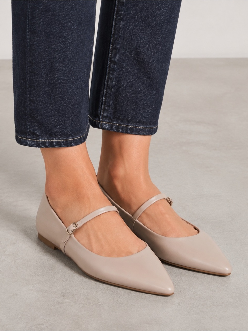 Marc Fisher Neutral Taupe Pointed Mary Jane Flats